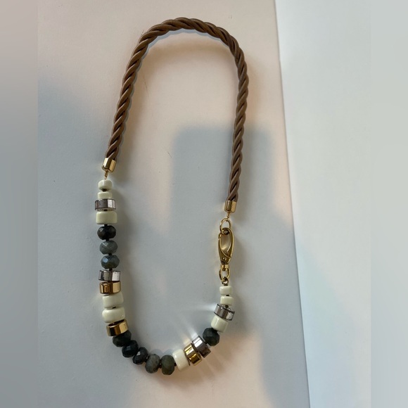 Stella & Dot Brown Rope Necklace!  labradorite stones resin beads, rope cord. - Picture 3 of 8